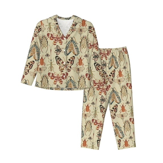 Rateoe Watercolor Insects Pattern Womens Pajamas Set Long Sleeve Sleepwear Button Down Nightwear Soft Cotton Pj Lounge Sets-XX-Large