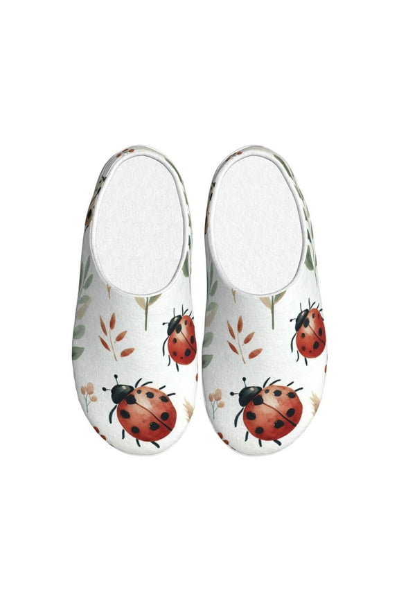 Watercolor Ladybug Print Women's Men's Cotton Knit Slippers Lightweight Memory Foam Indoor House Shoes with Anti-Skid Sole-37/38