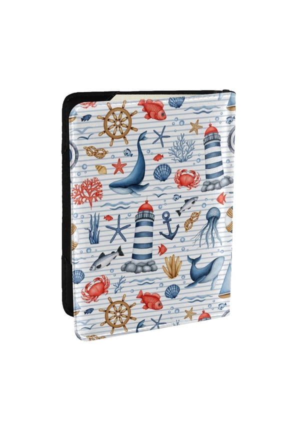 Watercolor Nautical Pattern Passport Holder Wallet Leather Mulit-purpose Travel Wallet Credit Cards Case ,Passport Cover for Women Men-6.5 in