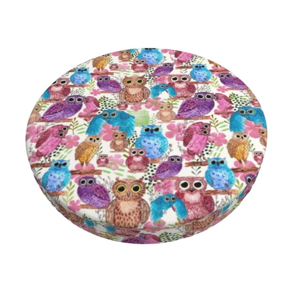 Rateoe Watercolor Owl Pattern Round Bar Stool Seat Covers,Washable Stool Cushion Slipcover Elastic Bar Chair Covers for 12-14 Inch Chair -12 inch