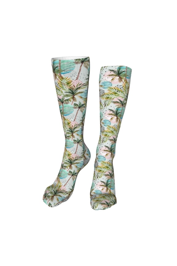 Watercolor Palm Tree print Women's Men's Novelty 20in Crew Socks Cotton Socks Knee High Socks for Walking,Running,Nurses,Pregnancy-One Size