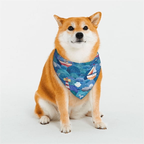 Rateoe Watercolor Ships Print Pet Scarf for Dogs and Cats – Stylish Reflective Design, Breathable & Durable Pet Bandana with Quick-Release Buckle-Medium