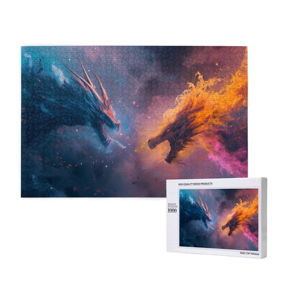 Rateoe Watercolor Sky Dragon Pattern Wooden Picture Puzzle ,1000 Piece Jigsaw Puzzle ,Family Fun Puzzle, Home Dcor Puzzle, Gift Puzzle(Horizontal style)