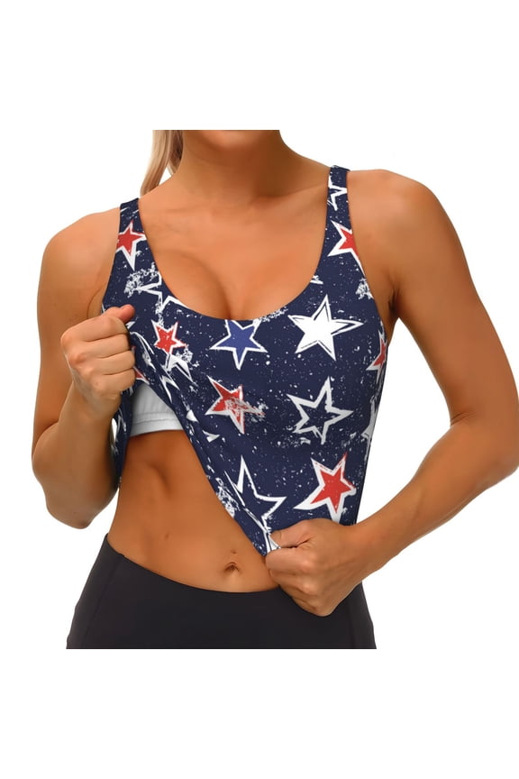 Watercolor Stars Print Womens' Sports Bras Scoop Neck Sports Vest- Padded U Back Seamless High Impact Support