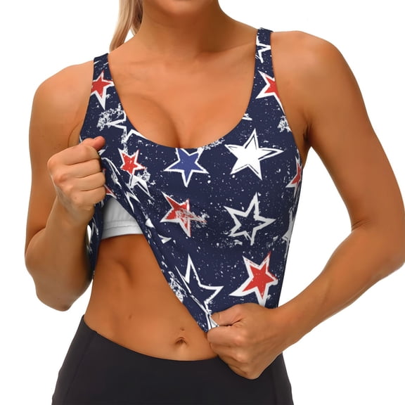 Rateoe Watercolor Stars Print Womens' Sports Bras Scoop Neck Sports Vest- Padded U Back Seamless High Impact Support