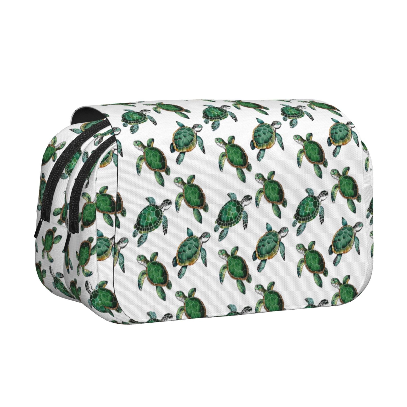 Rateoe Watercolor Turtle Pattern Double Clamshell Pen Case, Storage Organizer with Two Zipper Compartments– Holds Up to 50 Pencils & Pens