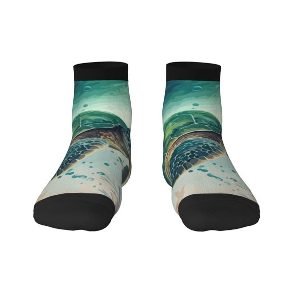 Rateoe Watercolor Turtle5 Pattern Quarter Crew Socks,Toe Seamed Ankle Socks,Cotton Cushioned Breathable Athletic Crew Sports Socks