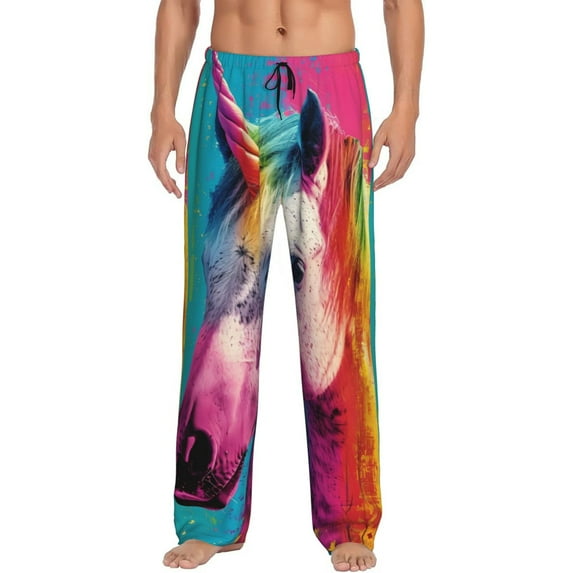 Rateoe Watercolor White Horse Pattern Men’s Ultra-Soft Comfy Pajama Lounge Pants Sleepwear,Comfortable Lounge Wear,lightweight Pajamas, Casual Home Wear-Medium
