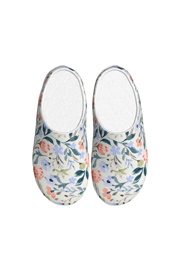 Watercolor Wildflowers 1 Print Women's Men's Cotton Knit Slippers Lightweight Memory Foam Indoor House Shoes with Anti-Skid Sole-37/38