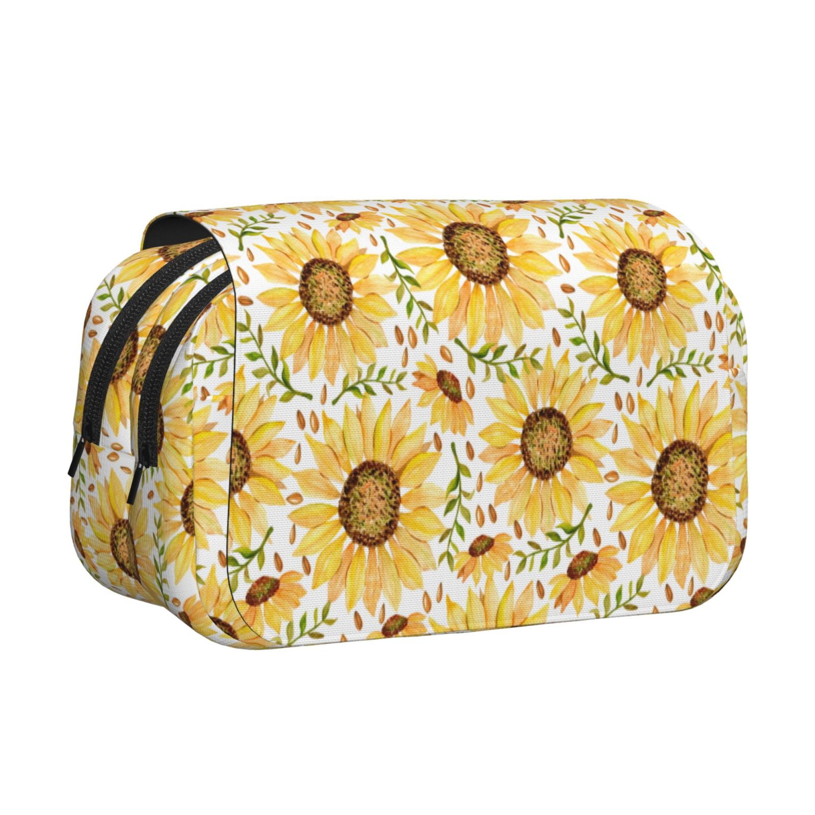 Rateoe Watercolor With Sunflowers Pattern Double Clamshell Pen Case, Storage Organizer with Two Zipper Compartments– Holds Up to 50 Pencils & Pens