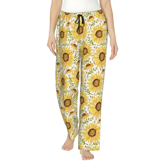 Rateoe Watercolor With Sunflowers Pattern Women’s Ultra-Soft Comfy Pajama Lounge Pants Sleepwear,Comfortable Lounge Wear,lightweight Pajamas, Casual Home Wear-Large