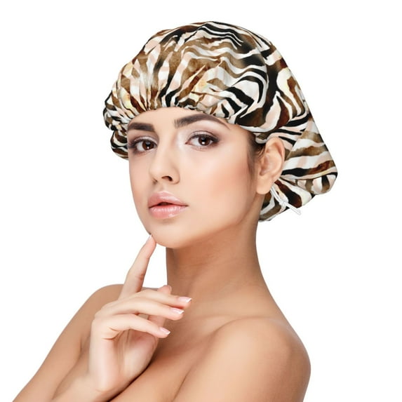 Rateoe Watercolor Zebra Pattern Silk Satin Hair Bonnet for Sleeping, Adjustable Sleep Cap Turban for Women , Curly Straight Hair Long Large Braid