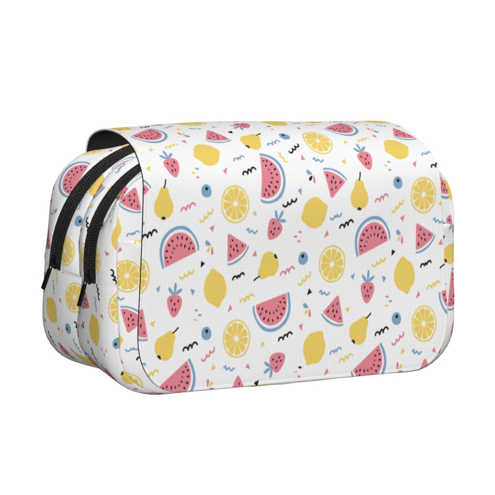 Rateoe Watermelon And Lemon Pattern Double Clamshell Pen Case, Storage Organizer with Two Zipper Compartments– Holds Up to 50 Pencils & Pens