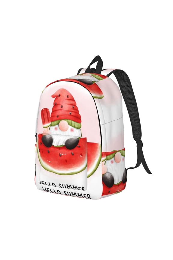 Watermelon Gnome Pattern Durable Canvas Backpack for Men & Women – Stylish & Lightweight – Adjustable Straps, Multiple Pockets – Fits 15-17 Inch LaptopsSmall