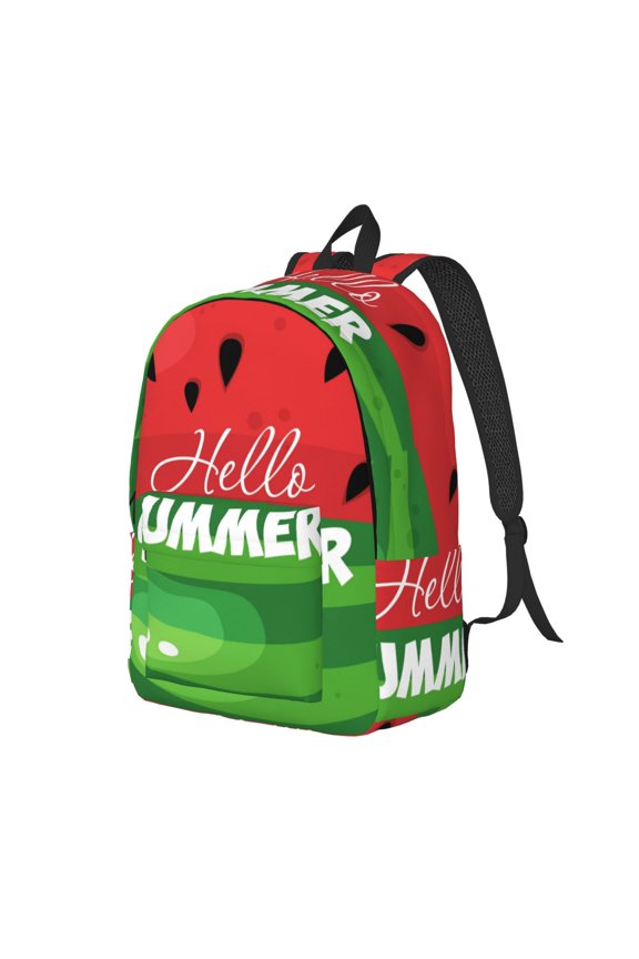 Watermelon Hello Summer Pattern Durable Canvas Backpack for Men & Women – Stylish & Lightweight – Adjustable Straps, Multiple Pockets – Fits 15-17 Inch LaptopsSmall