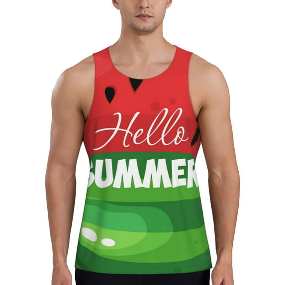 Rateoe Watermelon Hello Summer Pattern Sleeveless Gym Shirt Muscle Tee Breathable Workout Shirt Slim-Fit Tank Quick Dry Fit Muscle Tank Top Bodybuilding Sleeveless T Shirt-XX-Large