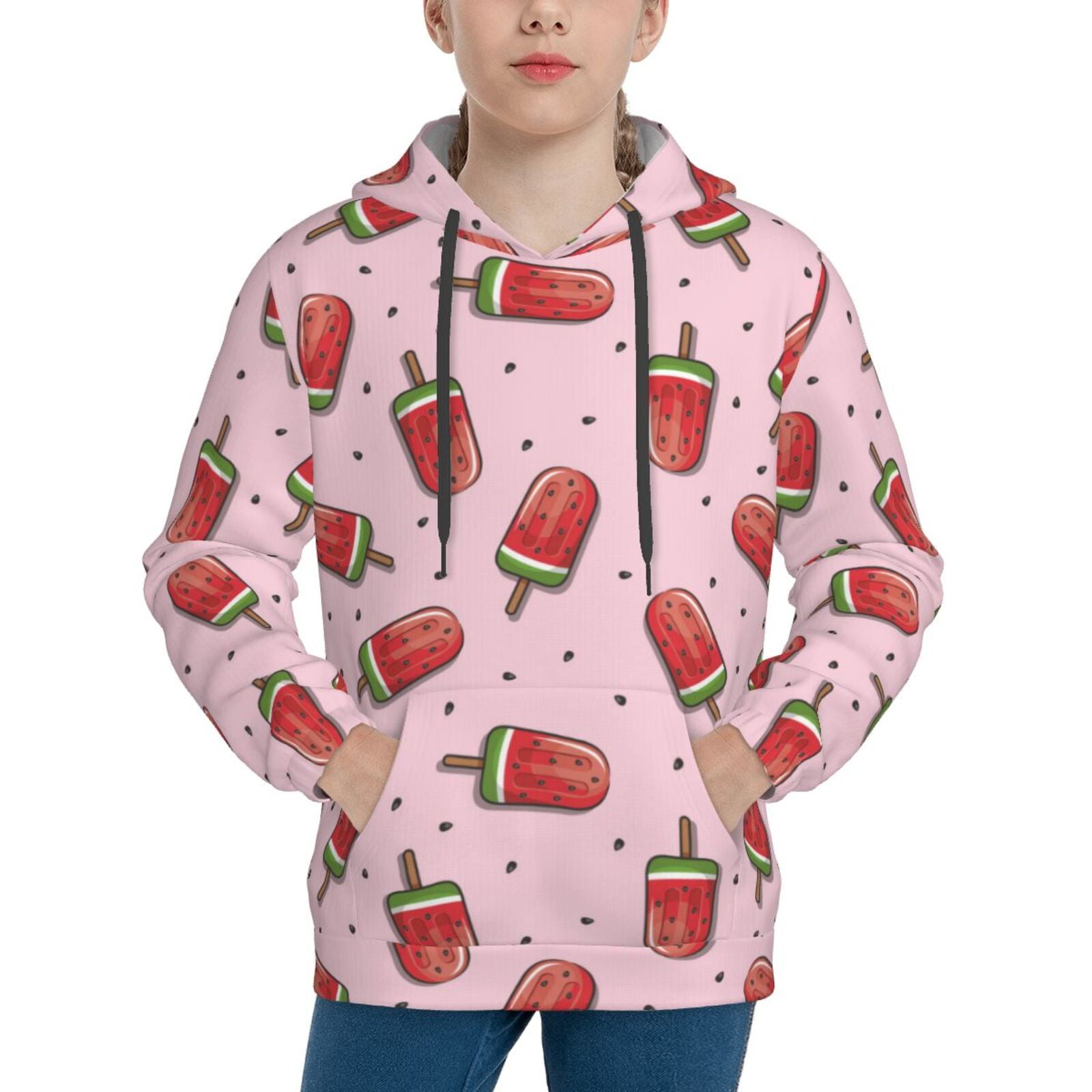 Rateoe Watermelon Ice Cream Pattern Boys Hoodie, Youth Pullover Hooded ...
