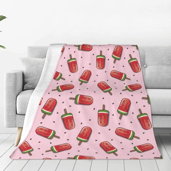 Rateoe Watermelon Ice Cream Print Fuzzy Fleece Throw Blanket Extra Large,Super Soft,Fluffy and Warm Blankets for Couch,Bed,All Season Use (60"x50")