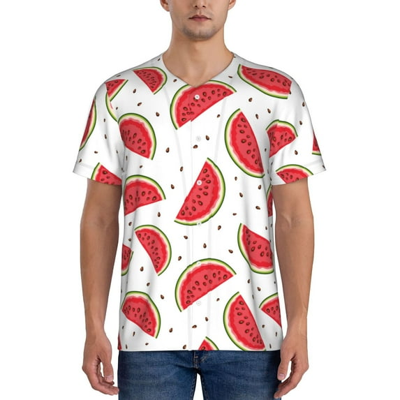 Rateoe Watermelon Pattern Men’s Baseball Short Sleeve Polo Shirt, Midweight Men's Shirt Golf Shirt Polo Shirts Quick Dry Short-3X-Large
