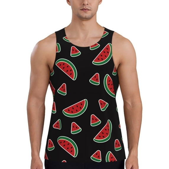 Rateoe Watermelon Pattern Sleeveless Gym Shirt Muscle Tee Breathable Workout Shirt Slim-Fit Tank Quick Dry Fit Muscle Tank Top Bodybuilding Sleeveless T Shirt-Large
