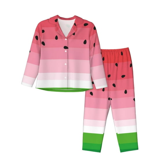 Rateoe Watermelon Pattern Womens Pajamas Set Long Sleeve Sleepwear Button Down Nightwear Soft Cotton Pj Lounge Sets-