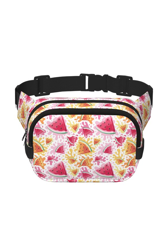 Watermelon Print Fanny Pack Belt Bag for Women and Men, Square Double-Layer Waterproof Waist Pack with Adjustable Strap for Hiking, Jogging, Cycling