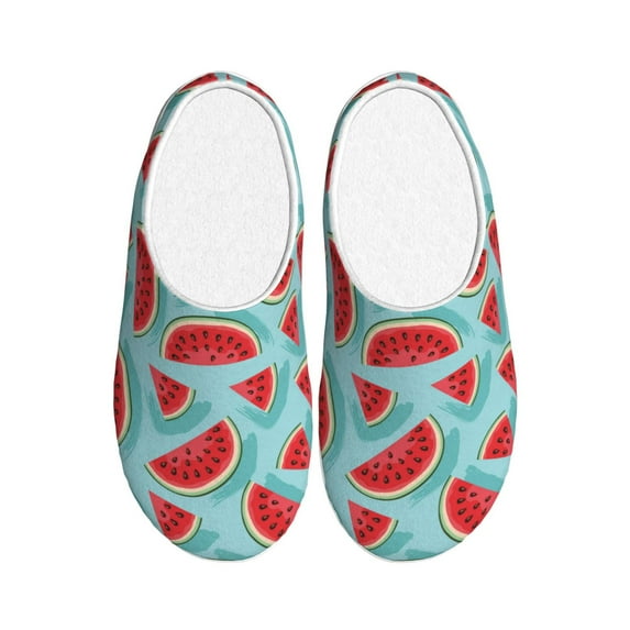 Rateoe Watermelon Print Women's Men's Cotton Knit Slippers Lightweight Memory Foam Indoor House Shoes with Anti-Skid Sole-46/47