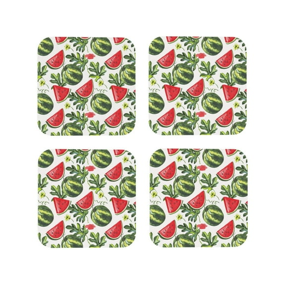 Rateoe Watermelons Drawing Drink Coasters Set of 4 Leather Coasters Spill Protection for Table Desk,Durable and Non Slip Leather Coaster ,4 Inches Drink Mats-Square