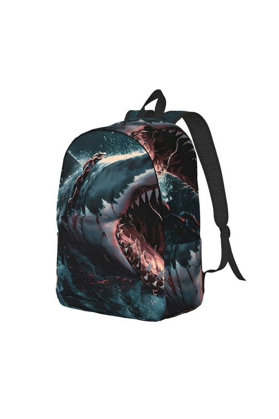 Wave Chain Shark Pattern Durable Canvas Backpack for Men & Women – Stylish & Lightweight – Adjustable Straps, Multiple Pockets – Fits 15-17 Inch LaptopsSmall