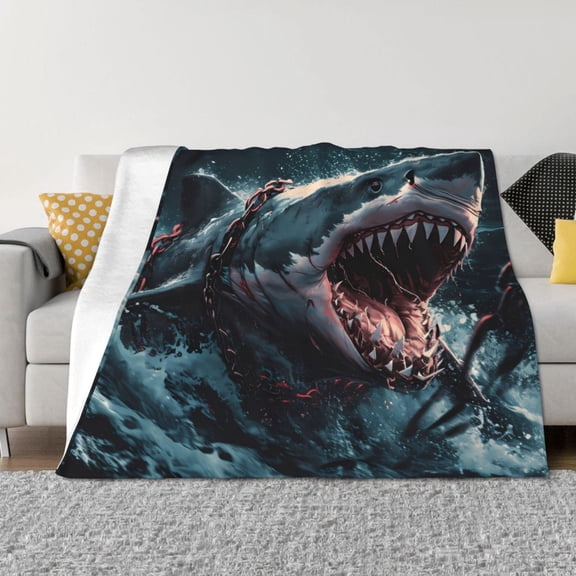 Rateoe Wave Chain Shark Pattern Flannel Throw Blanket, Ultra-soft Blanket for Bed, Couch, Car, Hypoallergenic Anti-pilling blanket-40"x30"(Horizontal)
