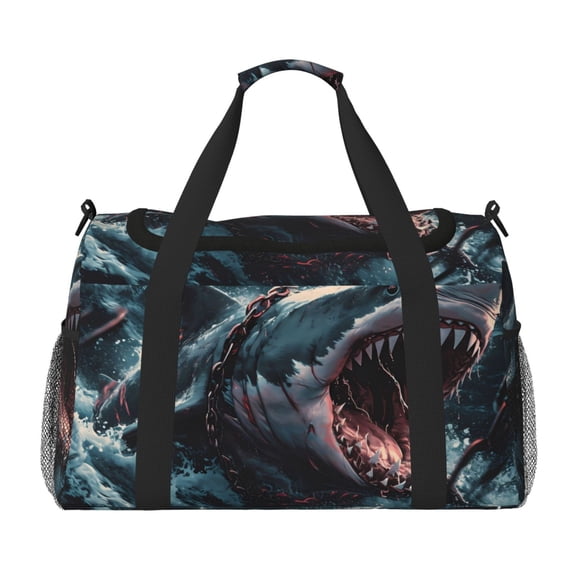 Rateoe Wave Chain Shark Pattern Gym Bag for Women, Duffle Bag for Travel with Wet Pocket, Carry on Weekender Bags for Women, Water Resistant Travel Bag Duffel Bag