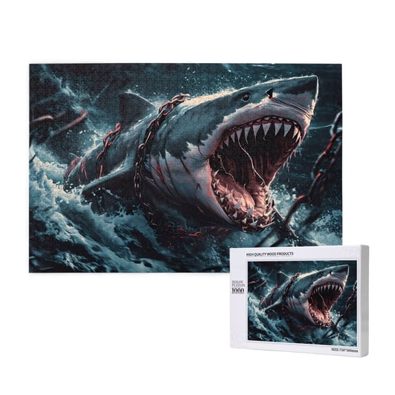 Rateoe Wave Chain Shark Pattern Wooden Picture Puzzle ,1000 Piece Jigsaw Puzzle ,Family Fun Puzzle, Home Dcor Puzzle, Gift Puzzle(Horizontal style)
