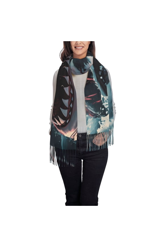 Wave Chain Shark Women's Traditional Scarf Wrap Tassel Shawl Fringes Neck Head Shawl Retro Scarf