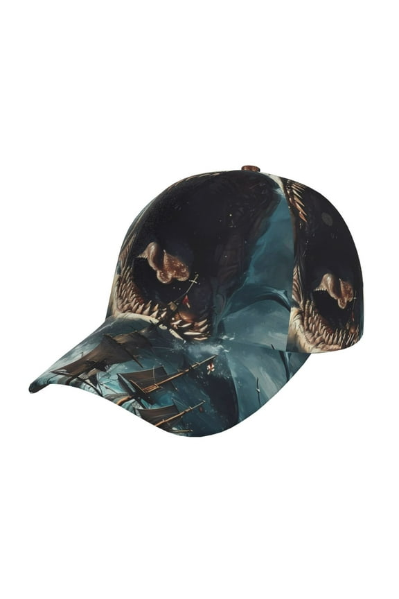 Wave Sailboat Shark Pattern Baseball Cap Outdoor Cap Mountain Dad Hat - Unstructured Soft Cotton Cap-Adjustable UV Protection Cap