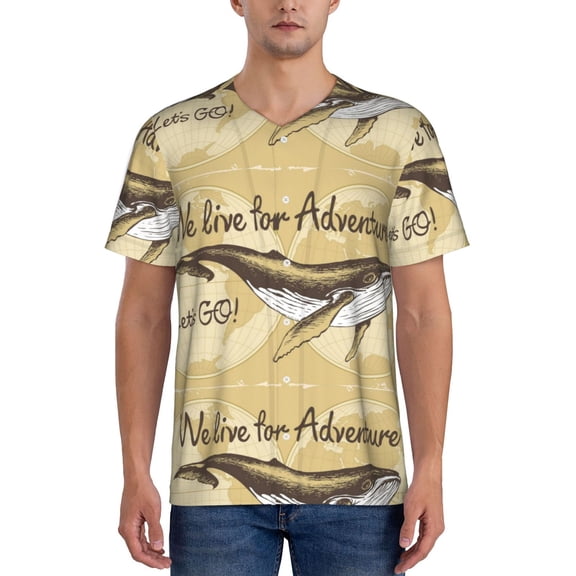 Rateoe We Live for Adventure Pattern Men’s Baseball Short Sleeve Polo Shirt, Midweight Men's Shirt Golf Shirt Polo Shirts Quick Dry Short-Large