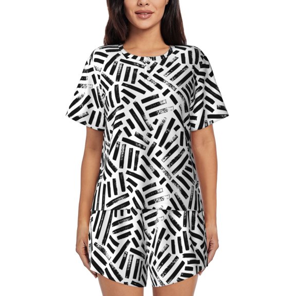 Rateoe Weave Geometric Pattern Women's Short-Sleeved Pajama Set - 2 Piece Soft and Lightweight Sleepwear Set-X-Large