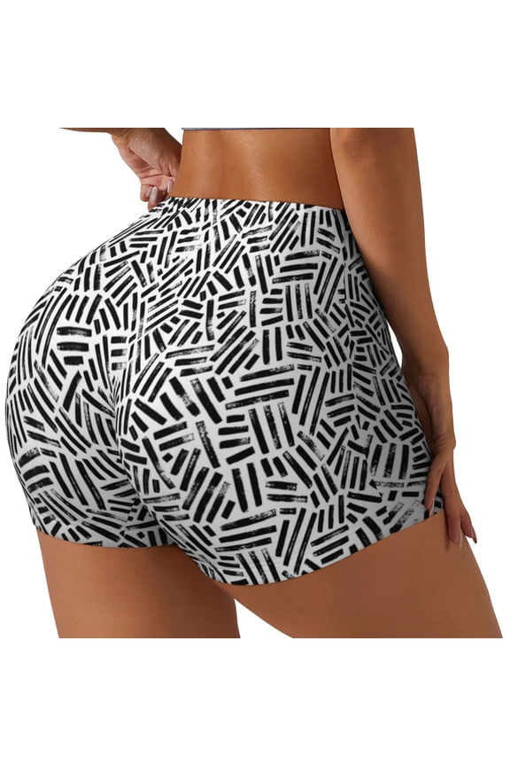 Weave Geometric Printed Power Workout Shorts for Women Tummy Control Squat Proof Ribbed Thick Seamless Scrunch Active Short-X-Large