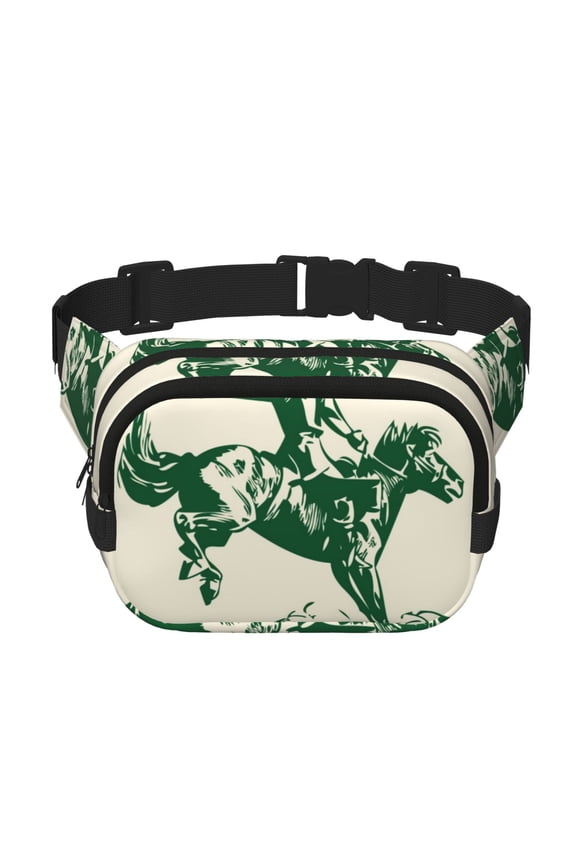 West Cowboys Print Fanny Pack Belt Bag for Women and Men, Square Double-Layer Waterproof Waist Pack with Adjustable Strap for Hiking, Jogging, Cycling