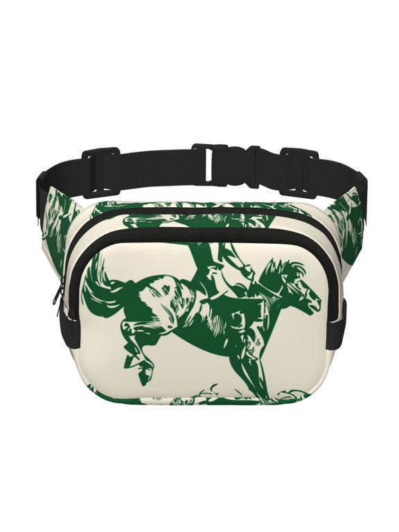 West Cowboys Print Fanny Pack Belt Bag for Women and Men, Square Double-Layer Waterproof Waist Pack with Adjustable Strap for Hiking, Jogging, Cycling