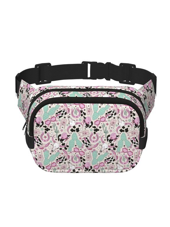 West Cowgirl Disco Print Fanny Pack Belt Bag for Women and Men, Square Double-Layer Waterproof Waist Pack with Adjustable Strap for Hiking, Jogging, Cycling