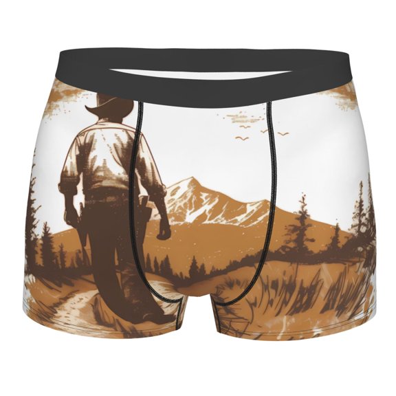 Rateoe Western Cowboy Countryside Mens Boxer Briefs Poly Spandex Performance Boxer Briefs Underwear Hem Boxer Briefs - Large