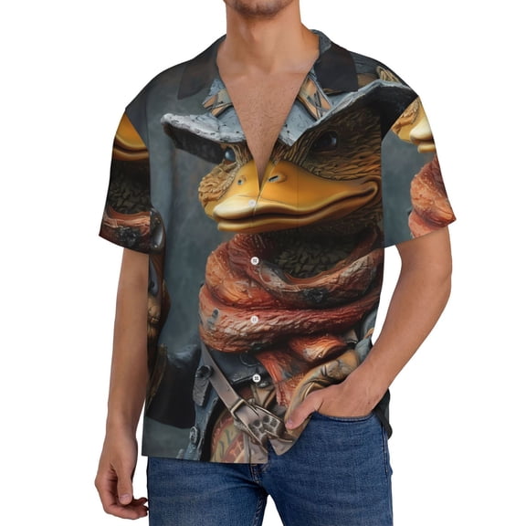 Rateoe Western Cowboy Duck Print Mens Front Pocket Hawaiian Shirts Casual Shirts Short Sleeve Button Down Beach Tropical Shirts-4X-Large