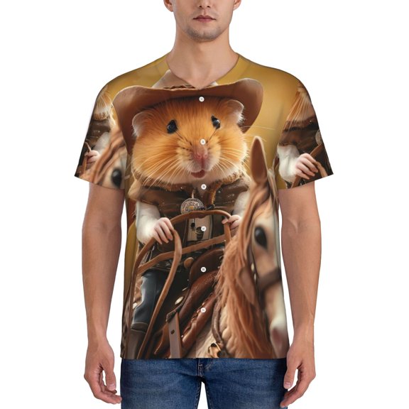 Rateoe Western Cowboy Guinea Pig Pattern Men’s Baseball Short Sleeve Polo Shirt, Midweight Men's Shirt Golf Shirt Polo Shirts Quick Dry Short-Small