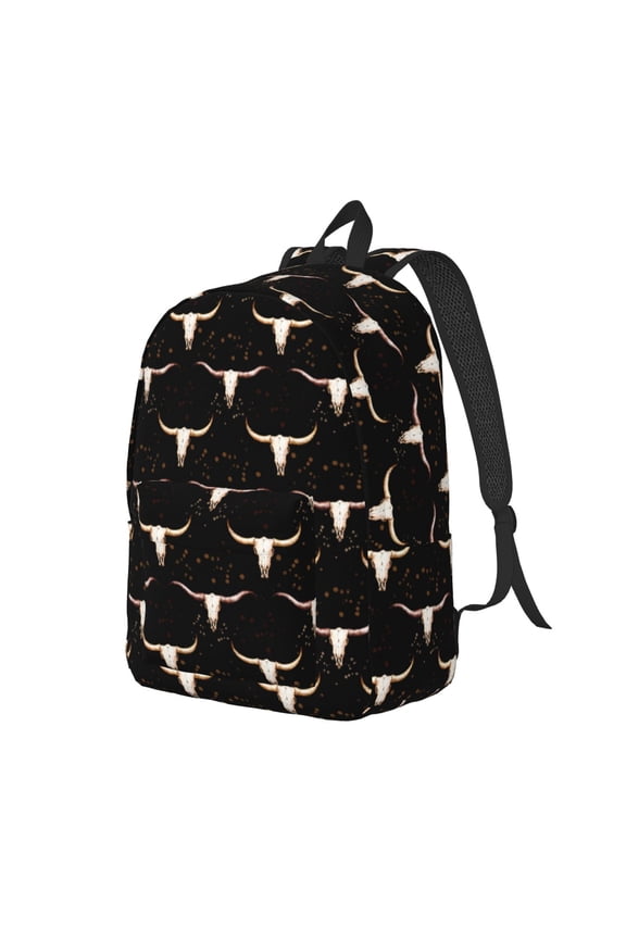 Western Cowboy Pattern Durable Canvas Backpack for Men & Women – Stylish & Lightweight – Adjustable Straps, Multiple Pockets – Fits 15-17 Inch LaptopsMedium