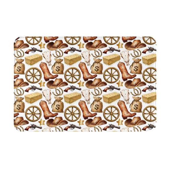 Rateoe Western Cowboy Pattern Flannel Door Mat Indoor Outdoor Entrance, Waterproof All-Weather Doormat,Fade Resistant, Low Profile Entryway Mat 16x24in