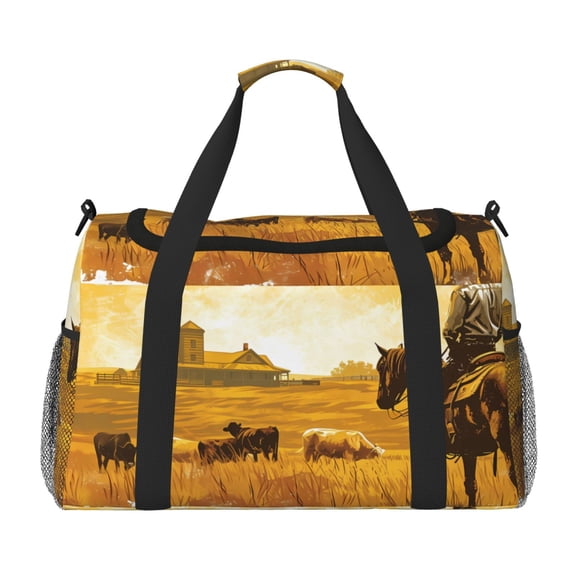 Rateoe Western Cowboy Ranch Pattern Gym Bag for Women, Duffle Bag for Travel with Wet Pocket, Carry on Weekender Bags for Women, Water Resistant Travel Bag Duffel Bag