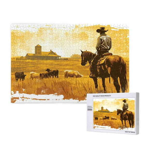 Rateoe Western Cowboy Ranch Pattern Wooden Picture Puzzle ,1000 Piece Jigsaw Puzzle ,Family Fun Puzzle, Home Dcor Puzzle, Gift Puzzle(Horizontal style)