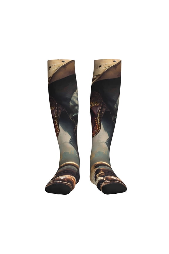 Western Cowboy Snake Ram Skull Compression Socks for Women and Men 20-30mmHg-Circulation Support Socks Knee High Nurse Pregnant Running Medical and Travel Athletic
