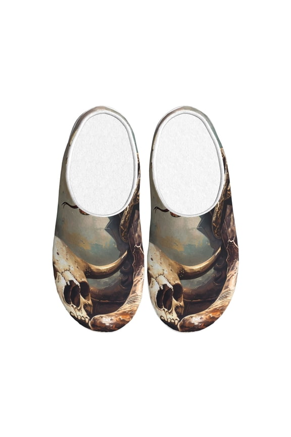 Western Cowboy Snake Ram Skull Print Women's Men's Cotton Knit Slippers Lightweight Memory Foam Indoor House Shoes with Anti-Skid Sole-42/43