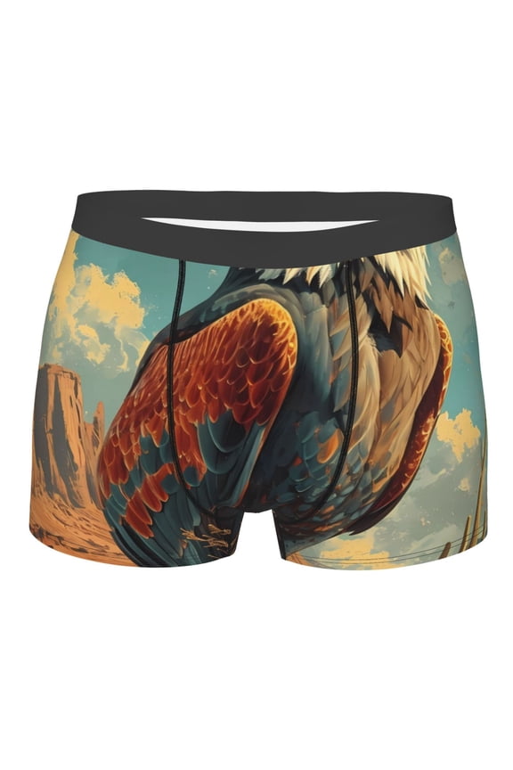 Western Desert Cactus Bald Eagle Mens Boxer Briefs Poly Spandex Performance Boxer Briefs Underwear Hem Boxer Briefs - Small